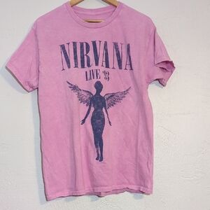 Nirvana Pink Cotton Graphic 90s Band T-Shirt Punk Girly Grunge Rock Alternative